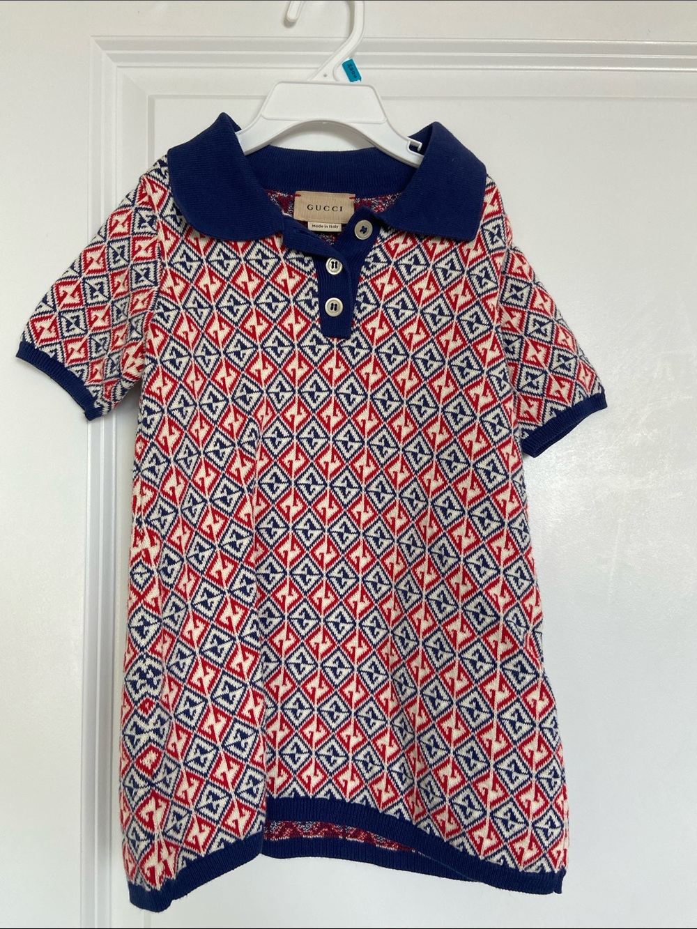 Gucci Kids Red Navy and White Geometric Polo Dress
